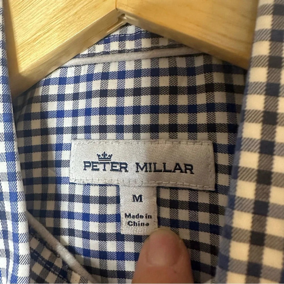 PETER MILLAR Gingham Button Down Long Sleeve Shirt Blue Black Checkered Medium - Picture 6 of 6